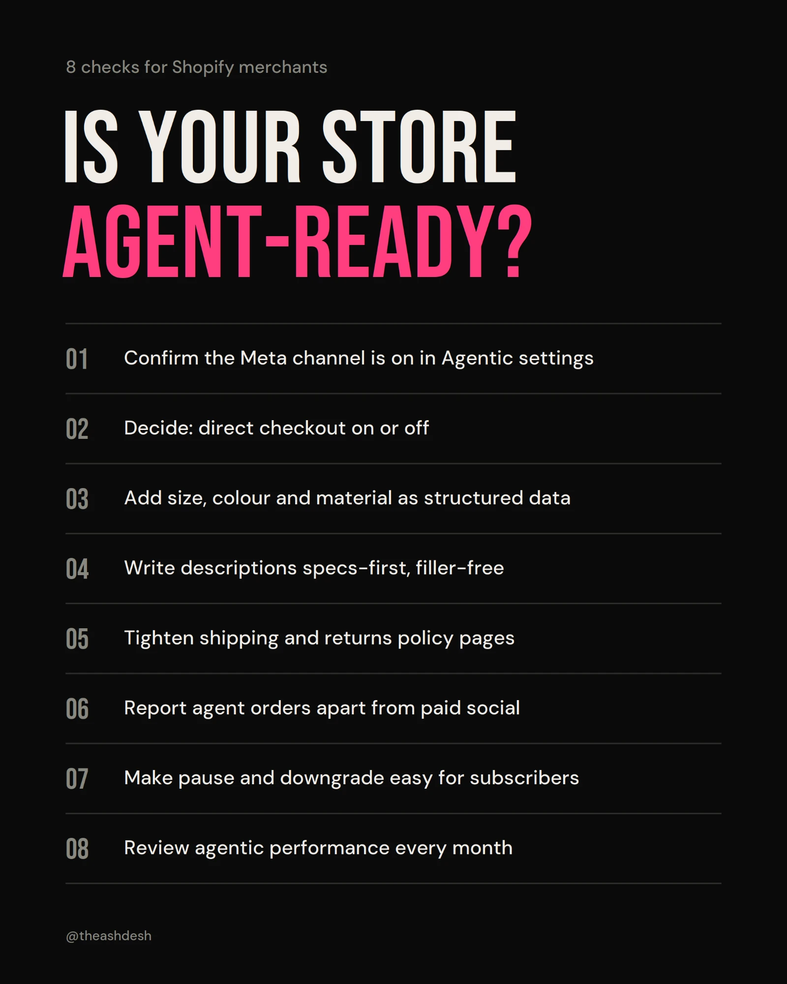 Is your store agent-ready? Eight checks for Shopify merchants, listed in full below